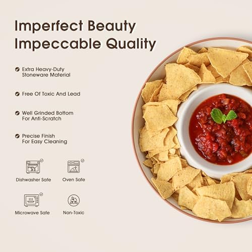 FUN ELEMENTS Ceramic Chips and Dip Serving Tray: 12 Inch Large Divided