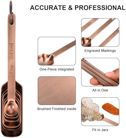 Copper Measuring Cups and Spoons Set of 18, 7 Measuring Cups, 9