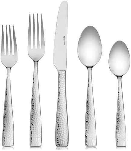 Hudson Essentials 65-Piece Hammered 18/10 Stainless Steel Silverware