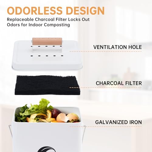 1.7-Gallon Kitchen Compost Bin with Lid, White