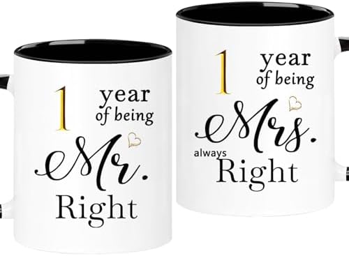 1 Year Anniversary Coffee Mugs Set of 2 for Couple Boyfriend