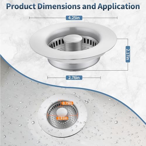 Kitchen Sink Drain Strainer,Stainless Steel 3-in-1 Pop-up Sink Stopper