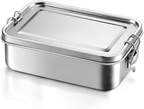 Leonyo 47oz Metal Lunch Box Bento Box Stainless Steel with 2 Dividers