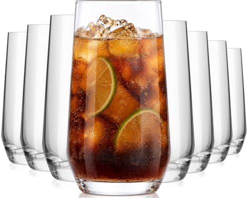 16oz Drinking Glasses Set of 8,Lead-Free Crystal Tall Water Glass