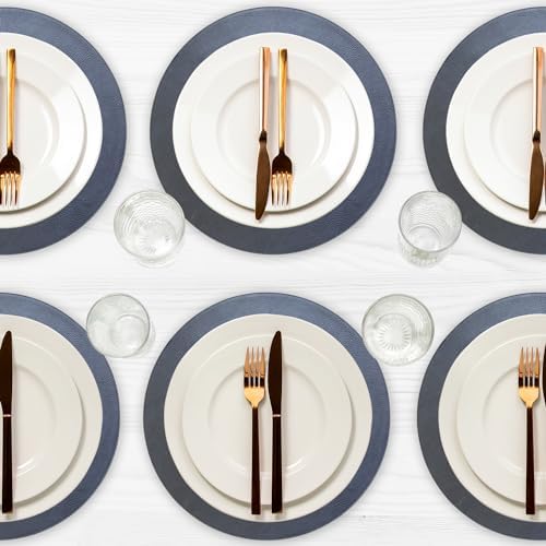 Placemats Set of 6 – Round 15” Faux Leather Table Mats for Dining