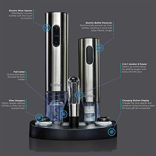 Ivation Stainless Steel Electric Wine Opener, Aerator & Preserver Gift