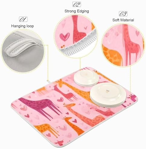 OTVEE Cloud Giraffe Art Dish Drying Mat for Kitchen Counter Absorbent
