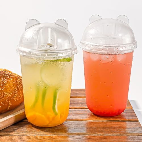 Qsqwsuye 16oz 50 Set Disposable Plastic Cups with Dome Lids and Straws