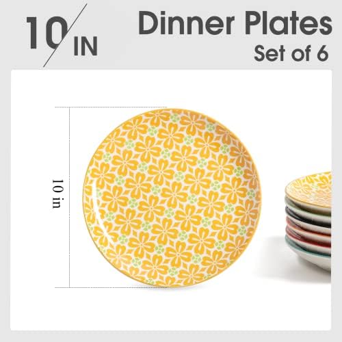Metahom 10 Inch Dinner Plates Set of 6, Colorful Ceramic Plates