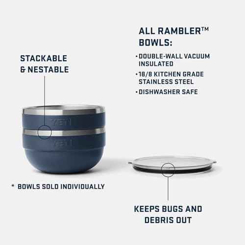 YETI Rambler Bowl, Vacuum Insulated, Stackable and Nestable Stainless Steel Bowl with Lid, 2 Quart, White