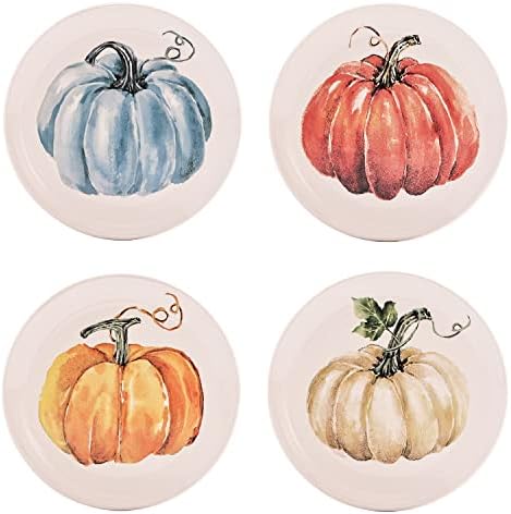 Bico Pumpkin Feast Salad Plates Set of 4, 8.75 Inch Ceramic Dessert
