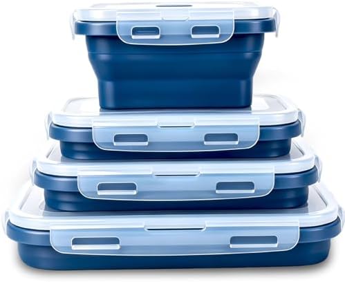 Collapsible Silicone Food Storage Containers 4 Set Airtight Leak Proof