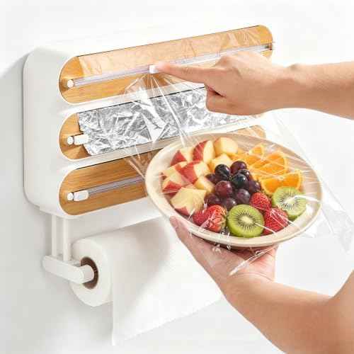 4-in-1 Wrap Dispenser with Cutter – Magnetic Kitchen Organizer