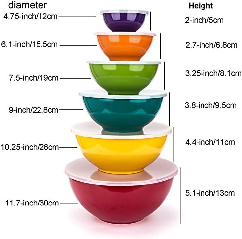 KX-WARE Melamine Mixing Bowls with Lids - 6 Piece Melamine Bowls and