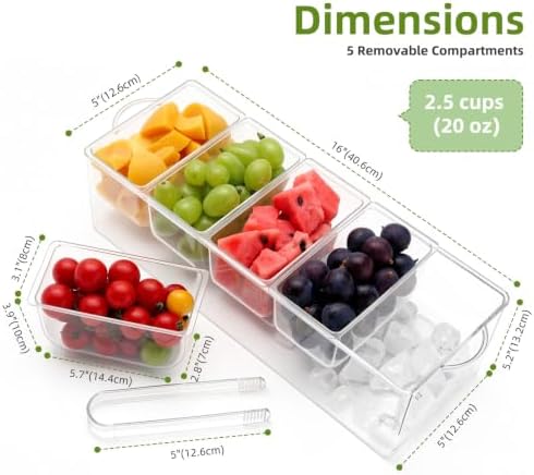 5-Grid Removable Condiment Tray with Ice Cooler,Salad Platter for Home