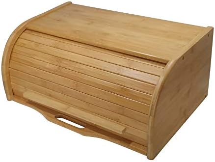 Large bread box bread basket wooden box storage boxes kitchen counter organizer, roll top breadbox. bread boxes for kitchen countertop. Bamboo wooden boxes. (Natural)