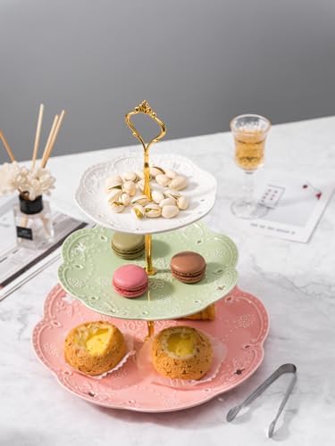 Jusalpha 3-Tier Multi Color Solid Ceramic Serving Stand (3 Color-Gold)