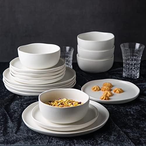 AmorArc Stoneware Dinnerware Sets for 4,12Pcs Ceramic Plates and Bowls