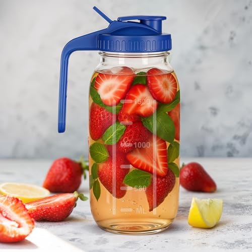 3 Pack Glass Mason Jar Pitcher with Pour Spout Lid, 64OZ Leak-proof