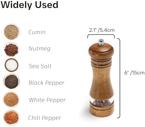 Salt and Pepper Grinder Set, 6 Inches, 2 Pack