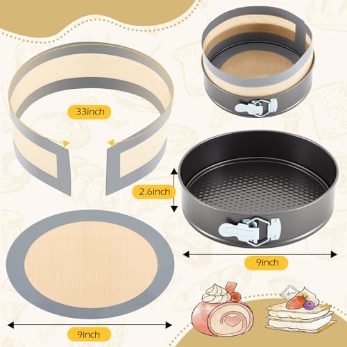 Honeydak 9 Inch Springform Pan with Silicone Baking Mat Set Non-stick