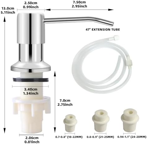 Soap Dispenser for Kitchen Sink with 47" Extension Tube, Chrome
