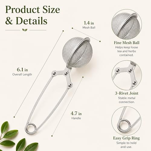 3-Pack Fine Mesh Tea Ball Infusers with Long Handles, Stainless Steel