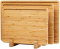 3 Pieces Bamboo Cutting Board for Kitchen with Holder, Thick Kitchen
