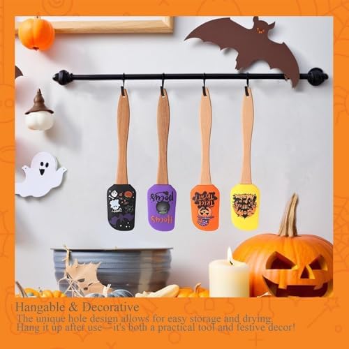 4PCS Halloween Silicone Baking Spatula Set,Fall Cream Spatulas with