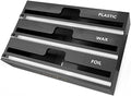 SpaceAid WrapNeat 3 in 1 Wrap Organizer with Cutter and Labels, Plastic Wrap, Aluminum Foil and Wax Bamboo Dispenser for Kitchen Storage Organization Holder for 12" Roll (Black)