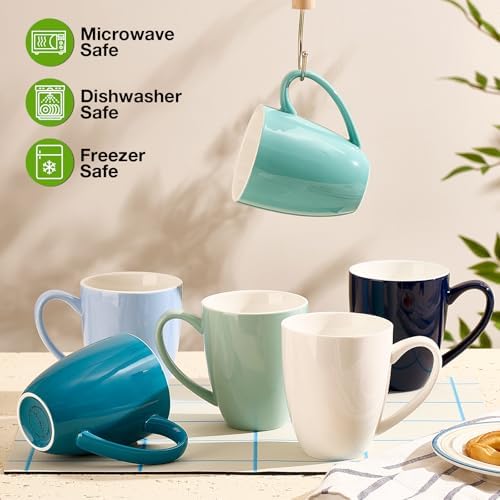 Porcelain Coffee Mugs Set of 6, 13 Ounce Coffee Cups with Handle