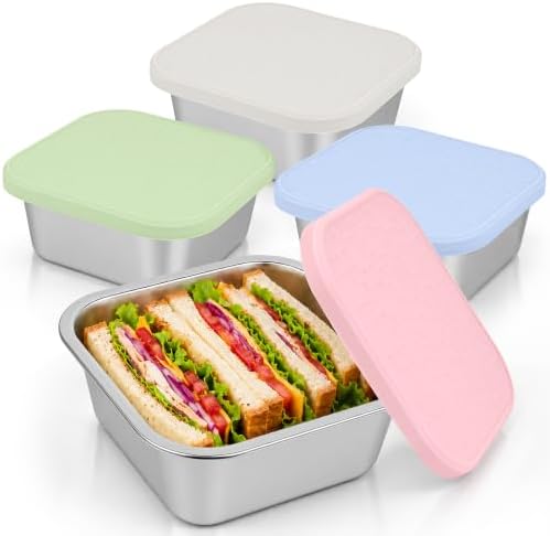 4 Pack Stainless Steel Sandwich Containers, 32 oz