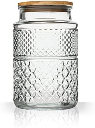 60 FL OZ/0.5 Gal Vintage Glass Food Jar with Airtight Bamboo Lid,Round