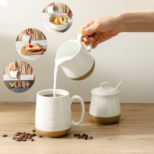 Ceramic Sugar and Creamer Container Set of 3 and 12 Ounce Honey Jar