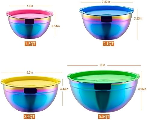 Rainbow Mixing Bowls With Airtight Lids,Stainless Steel Bowl,Salad