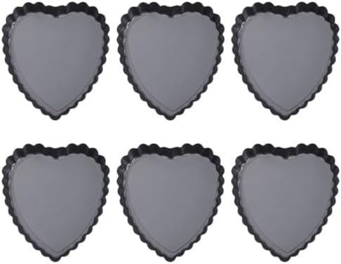 6pcs Mini Heart Shaped Tart Pans Nonstick Metal Removable Bottoms