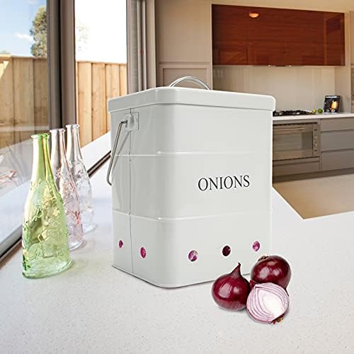 Onion Storage, Metal Onion Storage Container with Lid and Handles