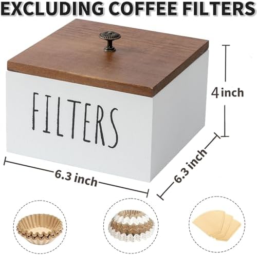 Wooden Coffee Filter Holder - Container With Lid, Rustic Dispenser