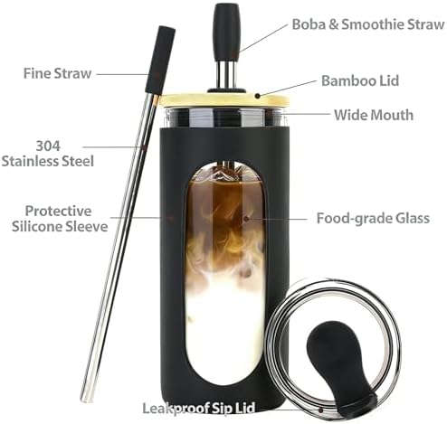 Sursip 20 oz Glass Tumbler with Lids and Straws, Iced Coffee Cups