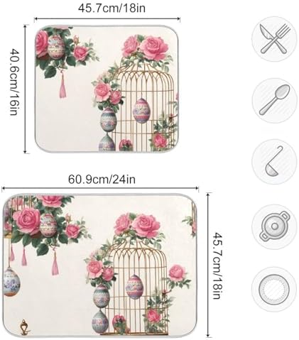 OTVEE Vintage Birdcage Art Dish Drying Mat for Kitchen Counter