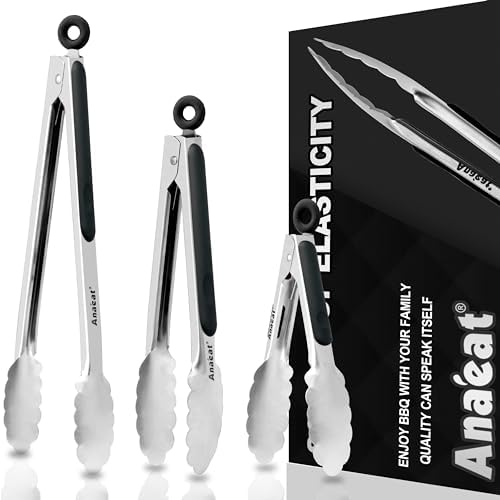 Anaeat Stainless Steel Locking Tongs, Set of 3