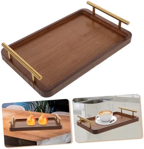 Tea Serving Tray Rectangular Wooden with Handle for Home Use