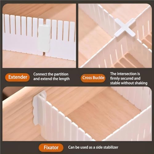 20 PCS Drawer Divider with 25 Accessories, Adjustable Drawer Organizer