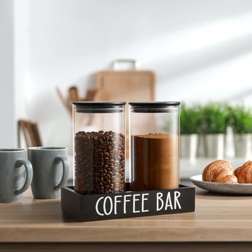 Glass Coffee Canister for Ground Coffee - 2Pcs 45oz Coffee and Sugar