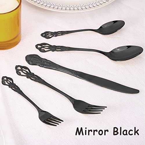Black Silverware Set for 4, Stainless Steel Gorgeous Retro Royal