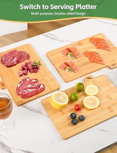 Bamboo Cutting Board Set with Meatal Stand, Lexda 4PCS Eco-Friendly