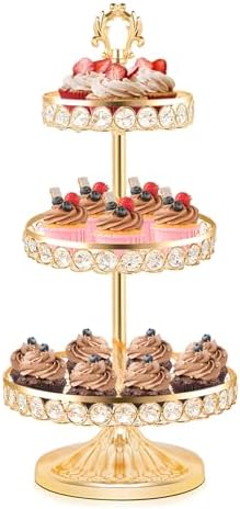 Round Metal Cupcake Tray Set, Crystal Dessert Display Stand for