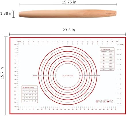 muso wood French Rolling Pin and Silicone Baking Mat Set