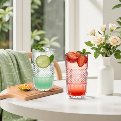 Highball Glasses Set of 6, 12oz Crystal Drinking Glasses, Water Glass