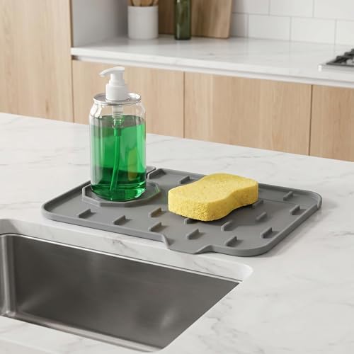 2PCS Silicone Faucet Splash Guard Mat, Sink Faucet Drip Catcher Tray